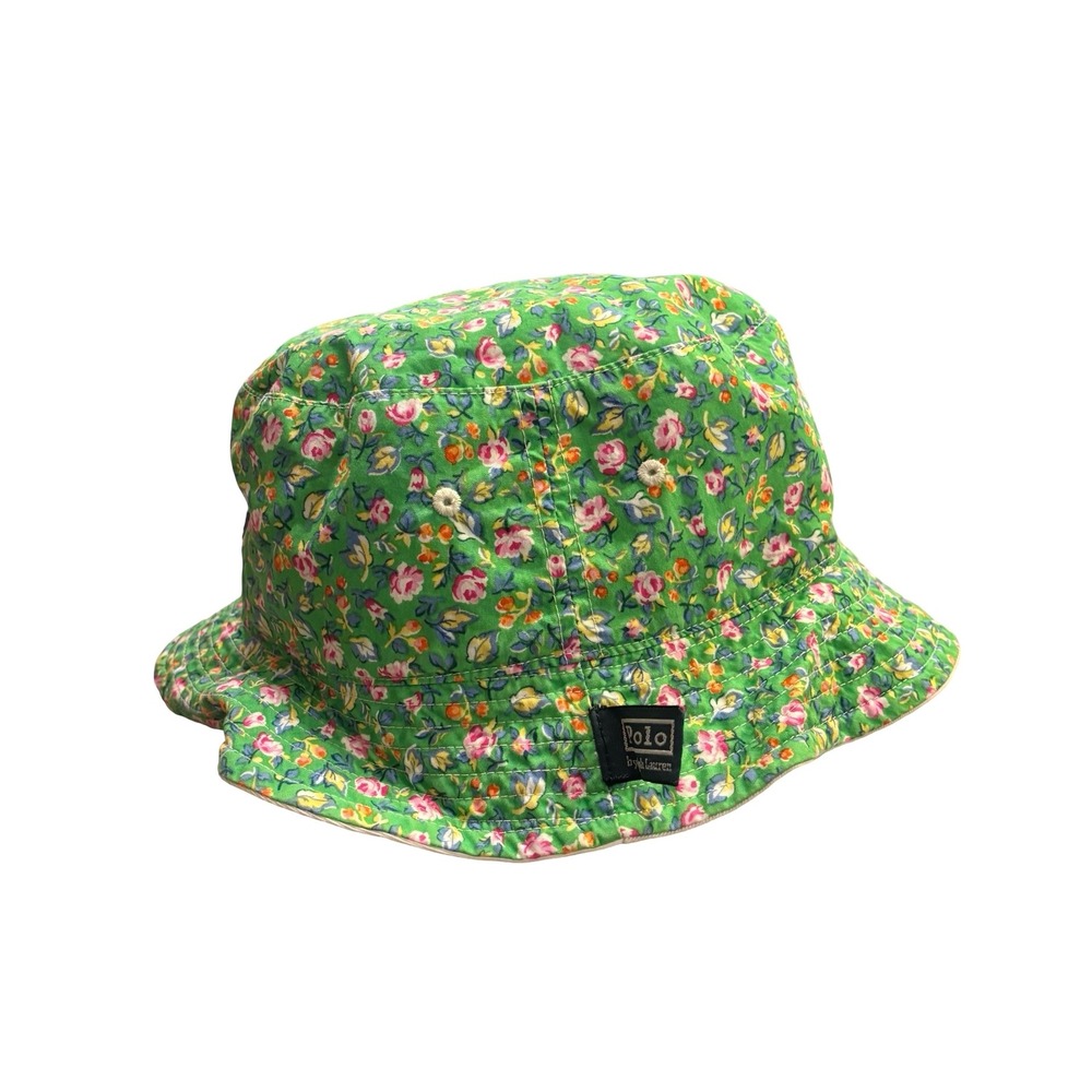 Polo Ralph Lauren Reversible Bucket Hat Green Floral Pony White Cotton Men OS - Picture 5 of 9
